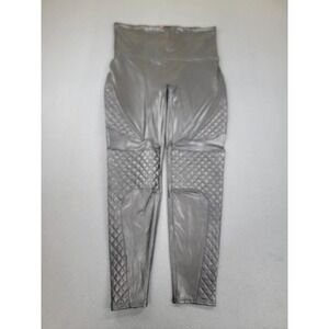 Spanx Leggings Womens XL Gray Faux Leather Moto Quilted High Waist Shaping Ankle